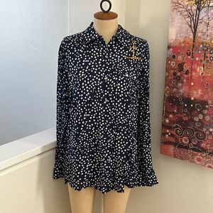 Sandrine Rose x Free People Polka Dot Anchor Button Down Shirt Navy Size M